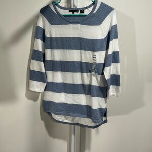 JEANNE PIERRE Blue and White Striped Sweater